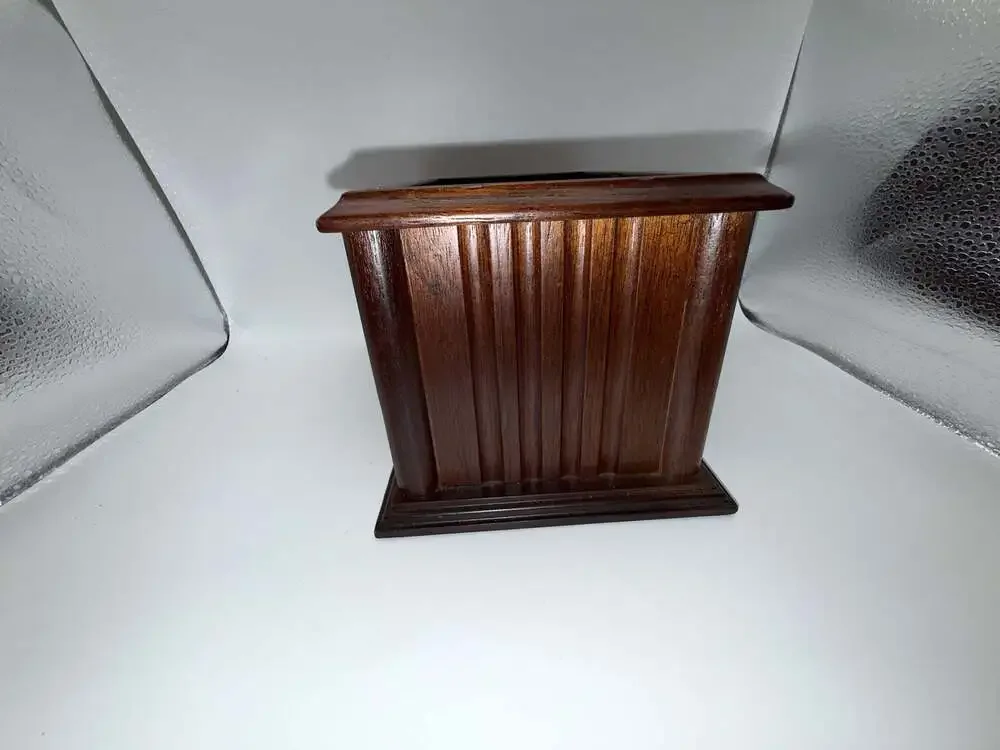 Vintage Dark Wood Desktop Organizer or Jewelry Valet with Fluted Exterior